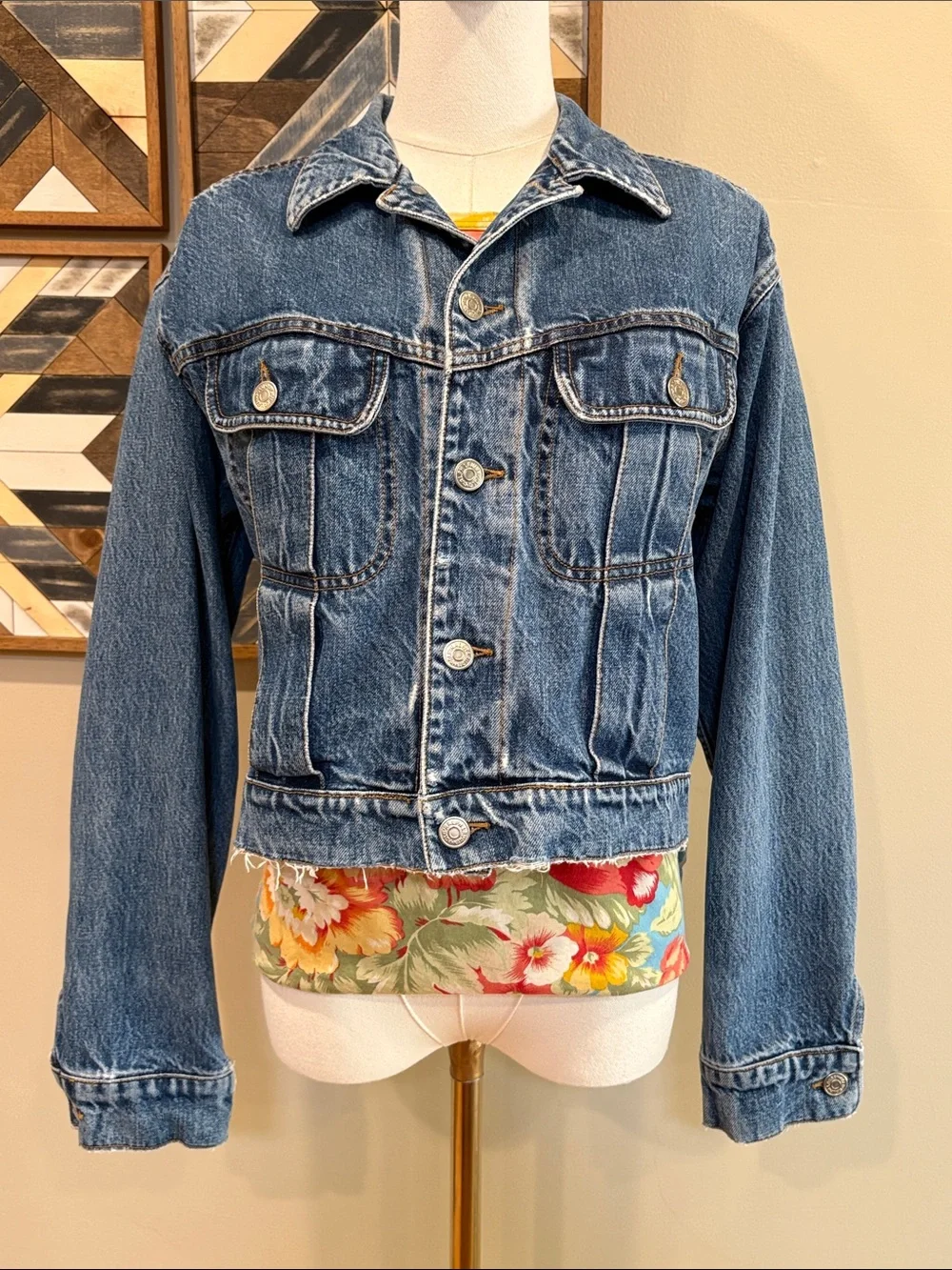 Vintage Ralph Lauren Country 90s Distressed Denim Boxy Cropped Jean Jacket sz M - Picture 3 of 14